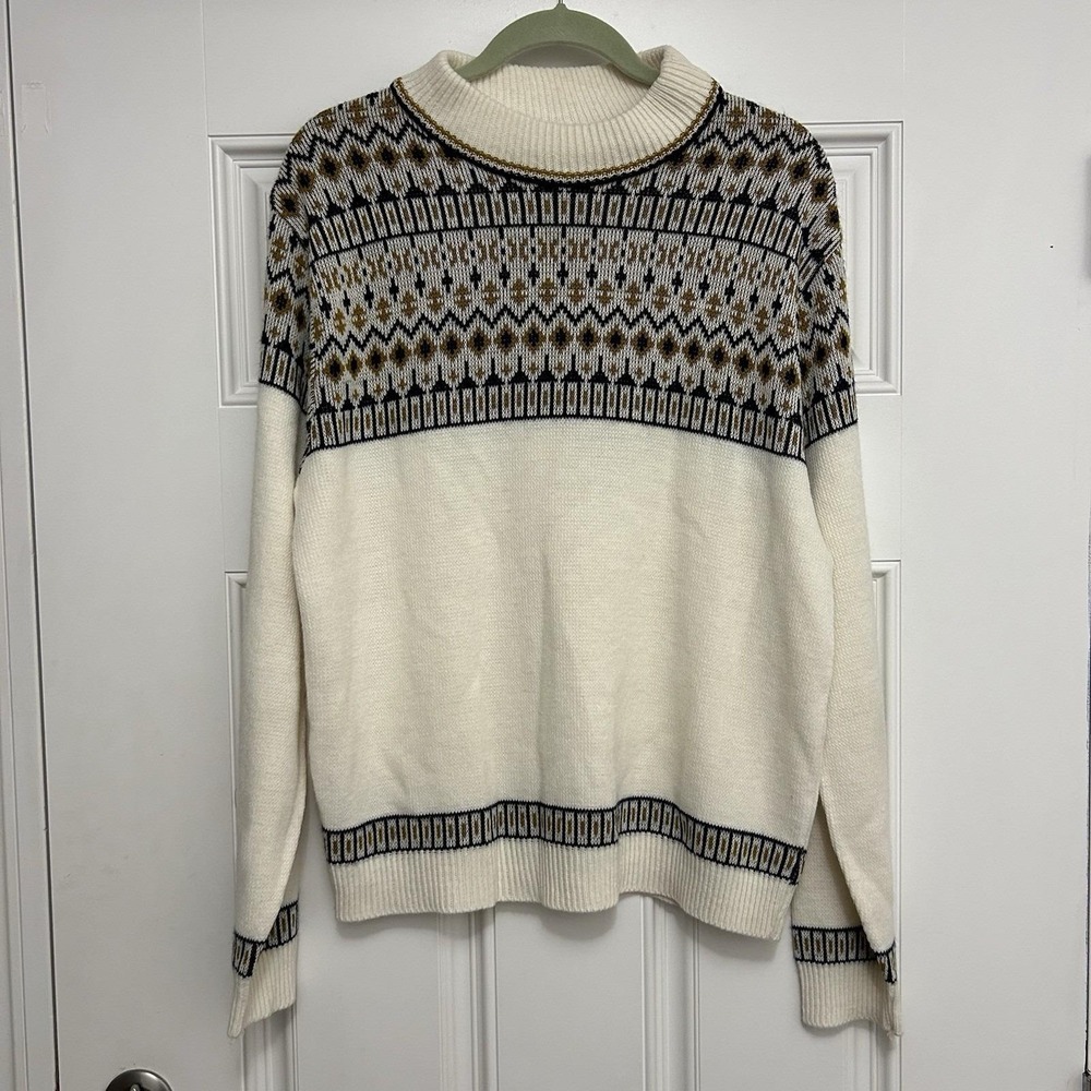 Vintage 60s Campus Fair Isle Nordic Ski Sweater Mens M Orlon Acrylic Grandpacore